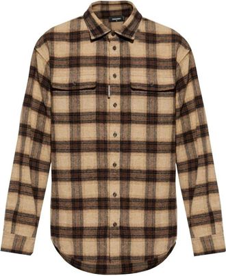 Dsquared2 Geruit overhemd met lange mouwen - Heren - Casual Overhemden - Bruin - M - Wol - Overhemden