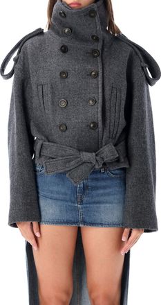 7 For All Mankind Double-Breasted Cropped High-Neck Mini Coat
