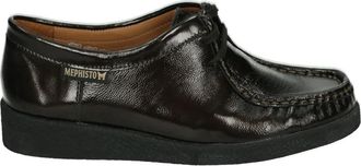 Mephisto Bronzen Sportieve Lage Schoenen Christy Vernis Fripe - Dames - Veterschoenen - Zwart - 39 EU - Leer - Schoenen