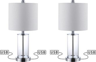 Jonathan Y Designs Jonathan Y Abner 21In Glass Modern Contemporary Usb Charging Led Table Lamp