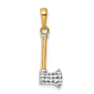 Diamond2Deal 14k Yellow Gold and White Rhodium Diamond-cut Axe Pendant
