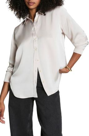 Spanx Better Than Silk Button-Down Shirt in Birch at Nordstrom, Size X-Large