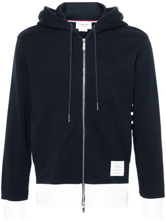 Thom Browne Zip Up Hoodie With Engineered 4 Bar In Color Blocked Solid