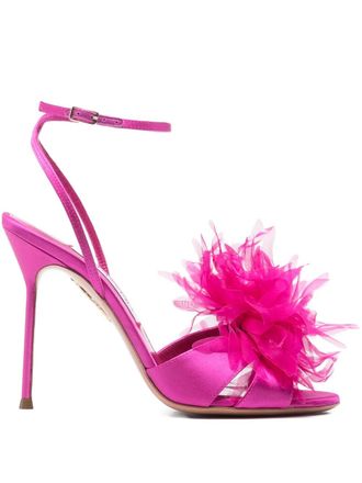 Aquazzura Po&egrave;me feather-detail sandals - Rosa
