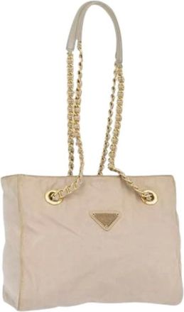 Prada Pre-owned Shoulder Bags, female, Beige, Size: ONE SIZE Pre-owned Nylon Shoulder Bag