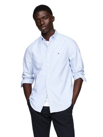 Tommy Hilfiger Long Sleeve Oxford Regular Fit, Mens Button Down Shirts, Also Available in Big and Tall, Cloudy Blue/White, Large