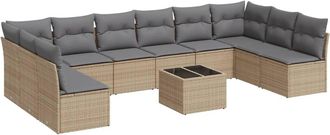 vidaXL Set De Sof&aacute;s De Jard&iacute;n 11pzas Con Cojines Rat&aacute;n Sint&eacute;tico Beige Vidaxl
