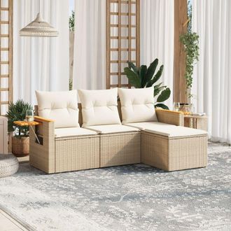 vidaXL Juego De Sof&aacute;s Jard&iacute;n Con Cojines 4 Pzas Rat&aacute;n Sint&eacute;tico Beige Vidaxl