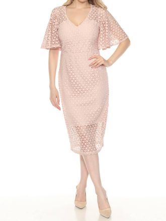 Joseph Ribkoff Guipure Lace Flutter Sleeve Midi Sheath Dress In Quartz