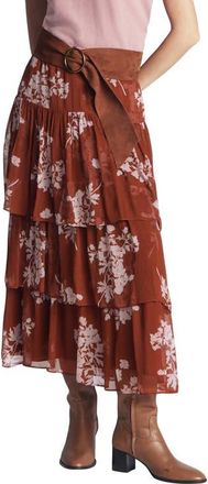 Boden Floral Tiered Ruffle Midi Skirt in Arabian Spice/flecked Bunch at Nordstrom, Size 10