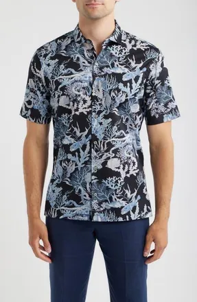 Tori Richard Octopuss Notched Collar Cotton Lawn Shirt in Black at Nordstrom, Size Xx-Large