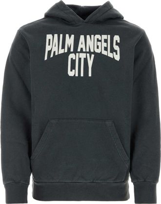 Palm Angels logo-print hoodie - men - Cotton - L - Grey