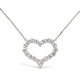 House of Brilliance 18K White Gold Cttw Lab Grown Diamond Open Heart Pendant Necklace
