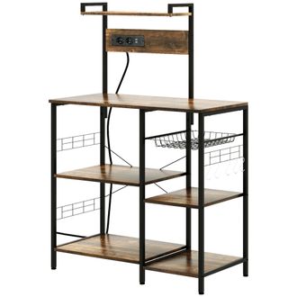 HOMCOM Mobile Cucina Multipresa Con Ripiani E Cestino A Rete 90x42x130cm - Homcom
