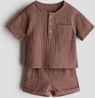 H&M 2-piece Top And Shorts Set in Brown at Nordstrom, Size 12M