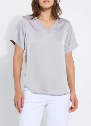 Lyss&eacute; Sonja Mixed Media Top In Pearl Grey