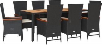 vidaXL Set De Comedor De Jard&iacute;n 9 Pzas Y Cojines Rat&aacute;n Sint&eacute;tico Negro Vidaxl