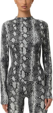 Naked Wardrobe Print Turtleneck Top in Grey Snakeskin at Nordstrom, Size X-Large