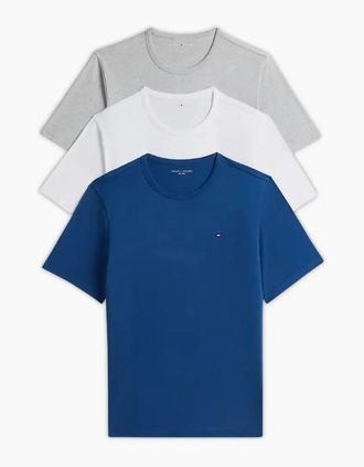 Tommy Hilfiger Mens 3-Pack Signature Lounge T-Shirts, Blue/White/Grey - Navy - Size: 37/36/32/42
