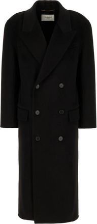 Saint Laurent Double-Breasted Jas - Dames - Mantel - Zwart - M - Leer - Jassen