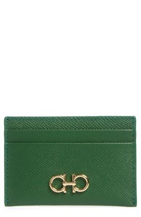 Ferragamo The Gancini Leather Card Case in Forest Green at Nordstrom