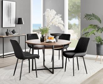 Furniturebox Adley Brown Wood Storage Dining Table & 4 Pesaro Black Leg Chairs