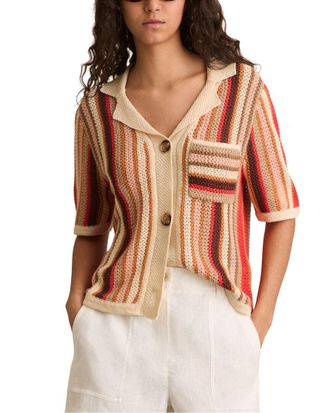 Reiss Candy Knit Button Down Linen Top