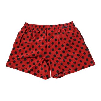 Dolce & Gabbana Beachwear, male, Red, XS, Red Silk Polka Dot Swim Shorts