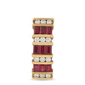 Luxury Bazaar 18K Yellow Gold 0.30ct Diamond and Ruby Bar Pendant MF07-070726