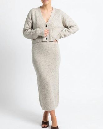 Mabel the Belt Comfy Cozy Relaxed Cardigan And Skirt Set In Taupe