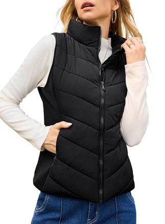 Dokotoo Winter Jackets for Women Puffer Vest Heated Gilet Womens Sleeveless Coats with Pockets Zip Up Womens Gilets Outerwear Stand Collar Coat Quilted Vests 