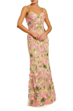 Mac Duggal Floral Embroidered Sleeveless Column Gown in Nude Multi at Nordstrom, Size 10