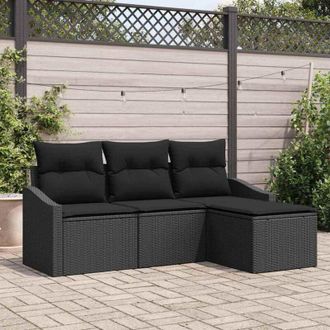 vidaXL Vidaxl - Conjunto De Sof&aacute; De Jard&iacute;n Con Coj&iacute;n 4 Pcs Negro