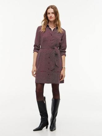 Tommy Hilfiger Womens Relaxed Fit Allover Dot Crepe Shirtdress - Burgundy - XXL
