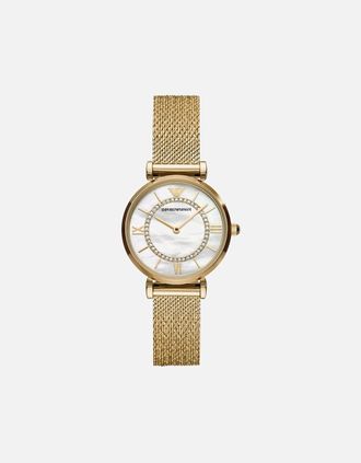 Emporio Armani Womens Emporio Armani AR11321 Gold Gianni T-Bar Ladies Watch - White