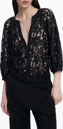 Desigual Lace Front Button Top in Black at Nordstrom, Size X-Small