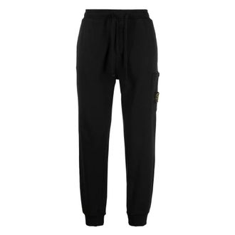 Stone Island Broeken, Heren, Zwart, L, Katoen, Logo Patch Drawstring Track Broeken