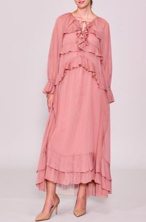 Melloday Ruffle Detail Long Sleeve Maxi Dress in Dusty Pink at Nordstrom Rack, Size X-Small