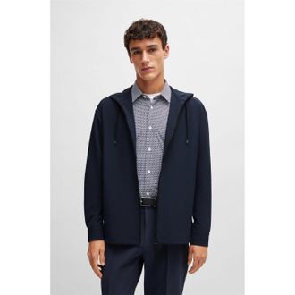 HUGO BOSS Mens P-Olson Hooded Shirt in Dark Blue - Size X-Large