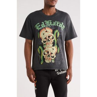 Ed Hardy Skull Snakes Cotton Graphic T-Shirt in Vintage Black at Nordstrom Rack, Size Xx-Large
