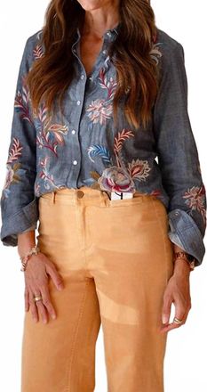 Johnny Was Womens Alexa Zipper Back Shirt In Blue