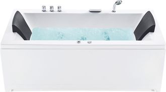 Beliani Beliani - Ba&ntilde;era De Acr&iacute;lico Blanco 183 X 90 Cm Izquierda Con Chorros De Masaje Y Reposacabezas Con Led Varadero