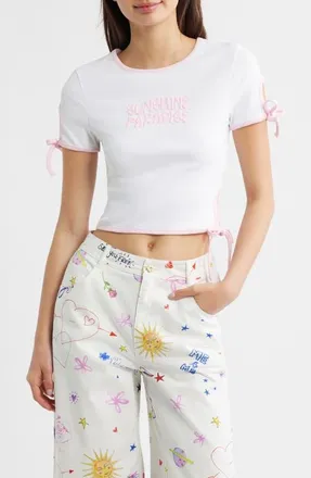 Kulani Kinis Baby Cutout Crop Stretch Cotton Rib T-Shirt in White/Pocket Pink at Nordstrom, Size X-Small