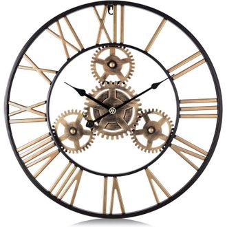OEM Reloj De Pared Industrial Dorado Con Mecanismo De Engranajes, Colgante De Pared De Cuarzo De 50 Cm, N&uacute;meros Romanos, Silencioso, Adecuado Para Sala De