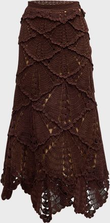 Oscar De La Renta Shell Crochet Knit Flared Midi Skirt