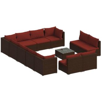 vidaXL Set Muebles De Jard&iacute;n 13 Pzas Y Cojines Rat&aacute;n Sint&eacute;tico Marr&oacute;n Vidaxl