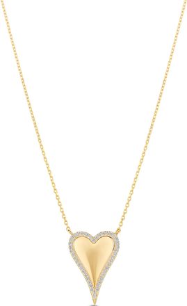SHYMI Pav&eacute; Outline Heart Necklace -.925 Sterling Silver, 14k Gold-Plated - Rhodium Plated, Cubic Zirconia Pav&eacute; Detailing, Adjustable Chain