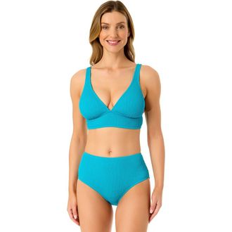 Anne Cole Womens Live In Color Textured Shirred Soft Band Bralette Bikini Swim Top in Freshwater Turquoise at Nordstrom, Size X-Large