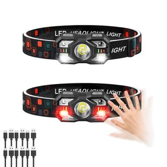 OEM Juego De 2 Linternas Frontales Recargables, 3000 L&uacute;menes, Linterna Frontal Ultrabrillante Con Luz Blanca Y Roja, Sensor De Movimiento, 5 + 5 Modos Par