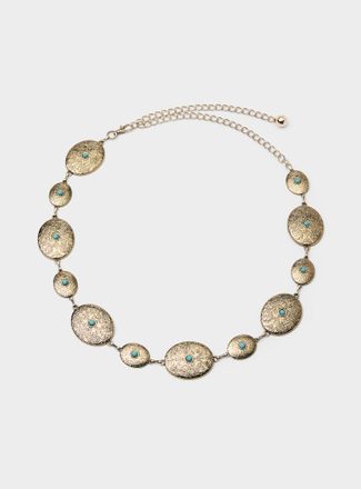 Simons Womens Etched-medallion and turquoise-stone belt